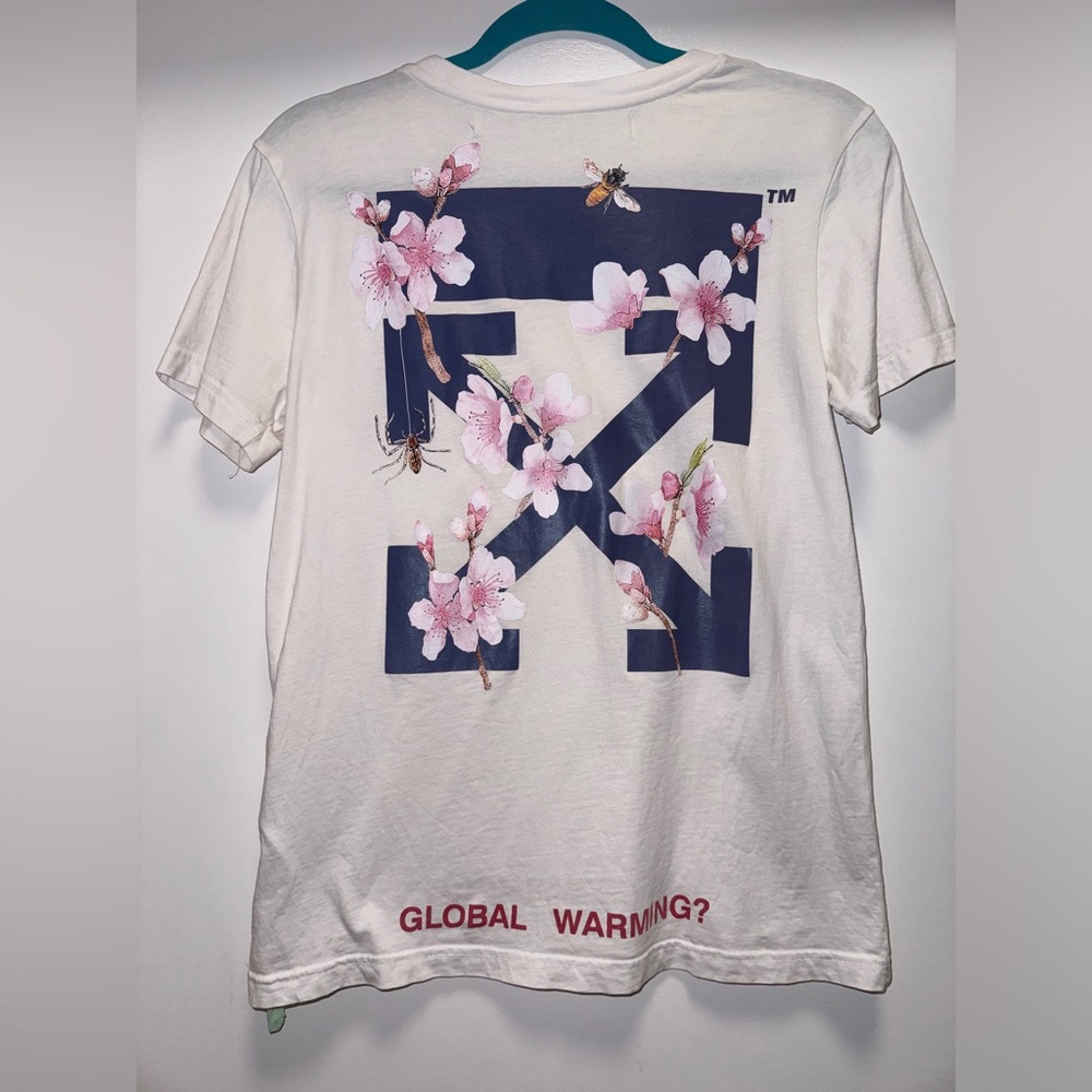 OFF- White Floral Global Warming Oversize White T-shirt Sz Small